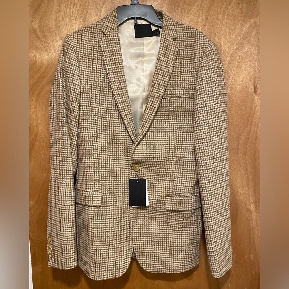 Men's Houndstooth Beige Blazer - Classic Tailored Jacket